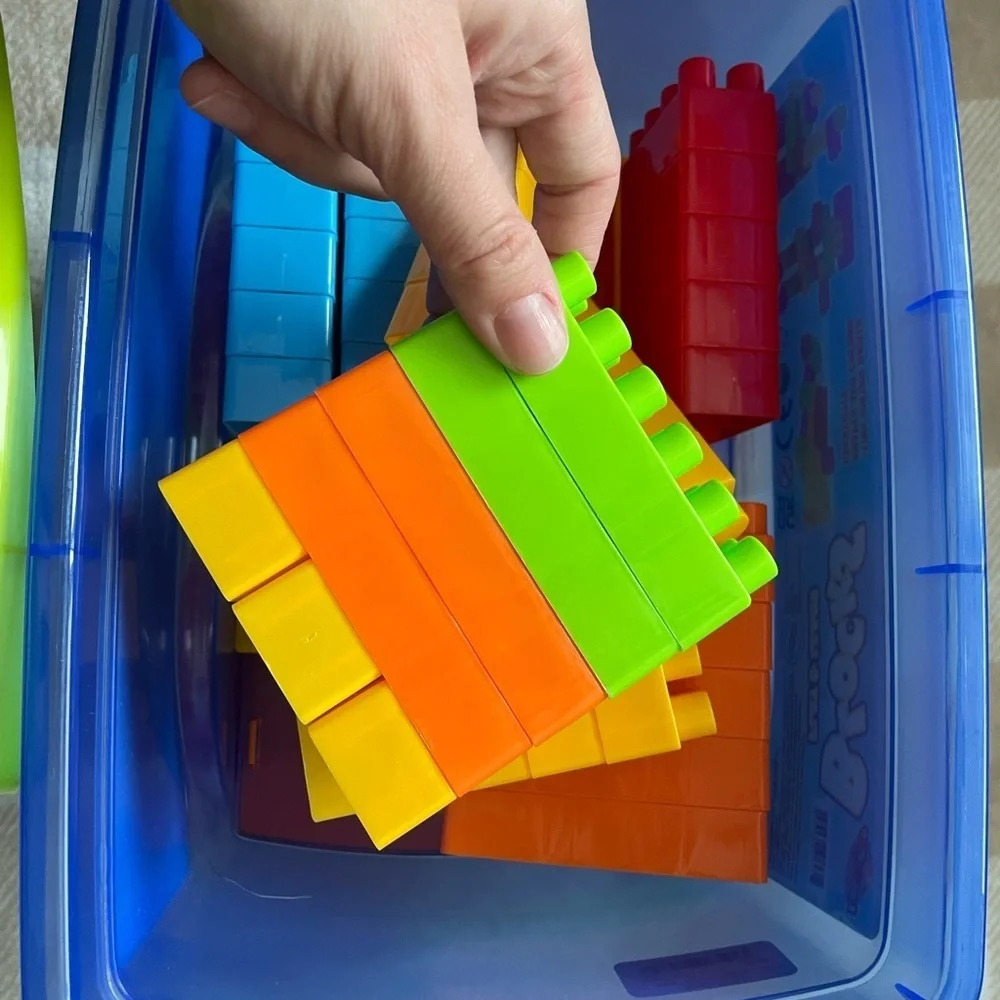 Lollipop 62 Piece Block Set with Toy Block Storage Box with Pink Wheels